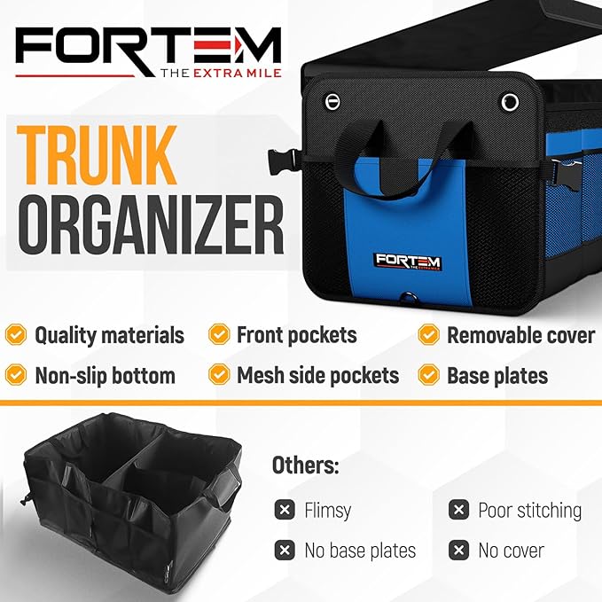 FORTEM Trunk Organizer For SUV Car Organizer and Storage, Multi-Compartment Storage Bag Car Accessories for Women Men, Perfect Christmas Gifts, 1680D Oxford, Non Slip Bottom, Straps, Soft Cover (50L)