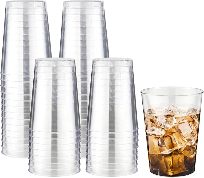 RACETOP 10 oz 100 Pack Disposable Plastic Cups, Disposable Clear Plastic Cups for Parties, Weddings, Gatherings, and Festival Events
