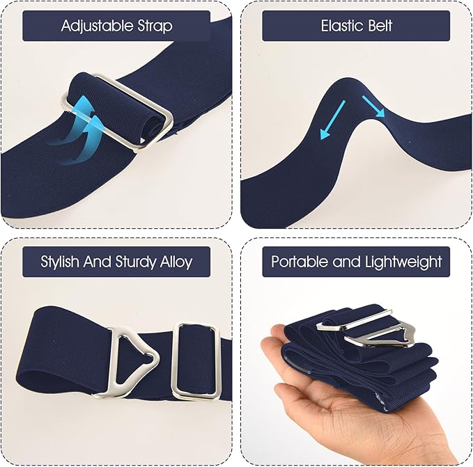 2-in-1 Travel Belt for Luggage Straps Over Handle for Add a Bag, Adjustable Travel Luggage Belt Strap with Alloy Buckle Elastic Belt for Carry On Bag, Suitcase Strap Travel Accessories (Navy Blue)