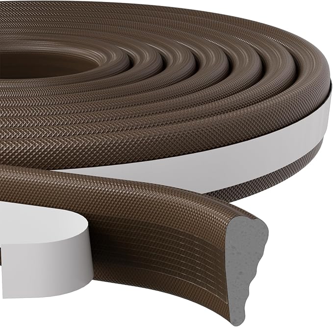 196”Wedge Weather Stripping Door Seal Strip for Door Frame,Self-Adhesive Window Insulation for Winter,Dark Foam Gap Filler for Light Noise Blocker,Front Exterior Door Side Draft Stopper,Brown