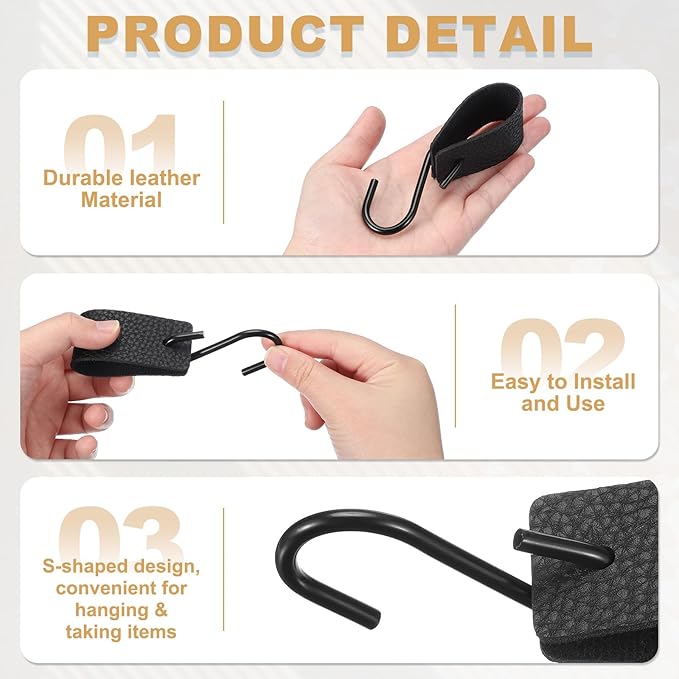 uxcell 4 Pcs PU Leather S Hooks, Multifunctional S Shaped Hooks for Hanging Coat Towel Camping Kitchen Bathroom Handle, Black