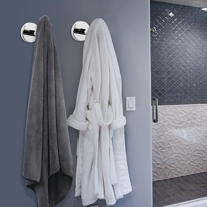 NearMoon Bath Towel Hooks - SUS 304 Stainless Steel Robe Hook Holder, Heavy Duty Coat Hook for Bathroom, Living Room, Hotel, Kitchen, Garage, Wall Mounted (Chrome Finish, 4 Pack)