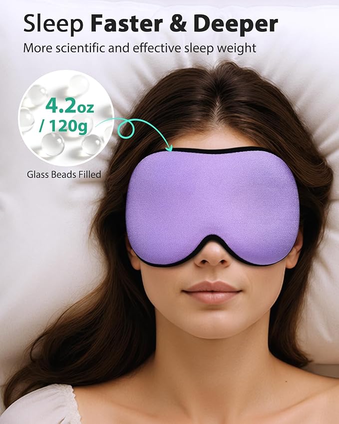 MABAO Weighted Sleep Mask - 100% Blackout Eye Mask for Sleeping for Women Men, 3D Contoured for Lash Extension, Zero Eye Pressure Memory Foam Cover, Soft Gentle Pressure Blindfold for Travel - Purple