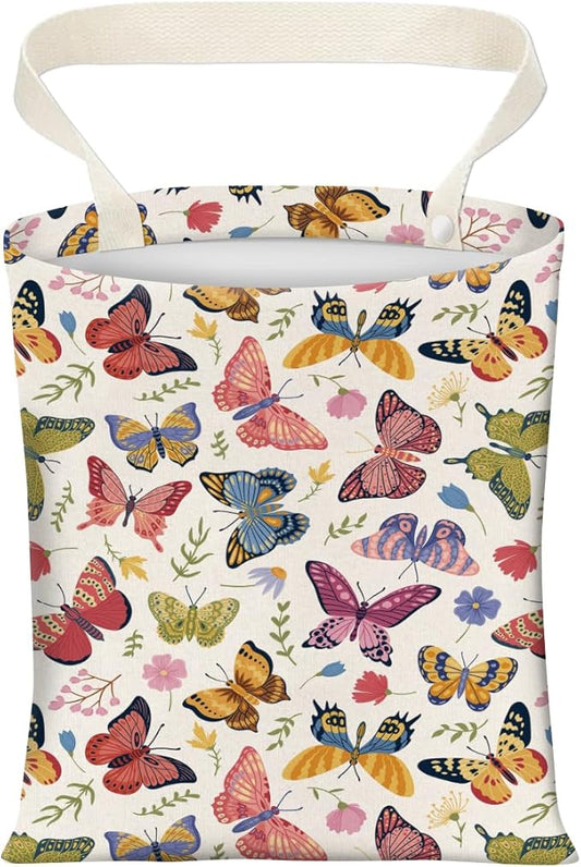 Cute Car Trash Can, Hanging Canvas Car Back Seat Organizer and Storage Bag, Funny Car Trash Bag for Travelling, Outdoor Cute Colorful Butterfly
