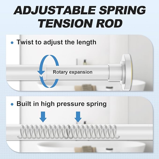 CorkLatta White Shower Curtain Rod 31 to 80 Inch,1 Inch Diameter Adjustable Spring Tension Stainless Steel Telescoping Rod,Easy Install,No Rust