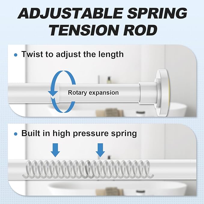 CorkLatta White Shower Curtain Rod 31 to 68 Inch, 1 Inch Diameter Adjustable Spring Tension Stainless Steel Telescoping Rod, Easy Install, No Rust