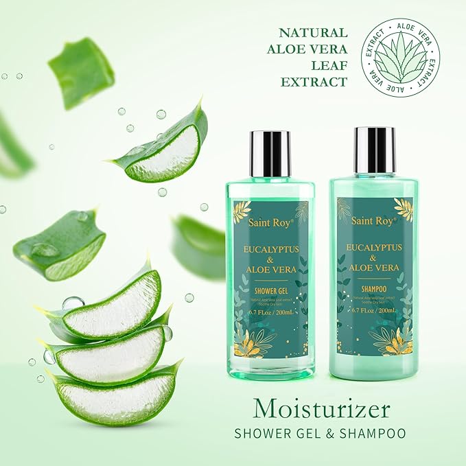 Spa Gift Basket Luxury bath and body Basket, Christmas Gifts for Women Her him, Bath Baskets for Women, 8 pcs Eucalyptus Aloe Spa shower gift, Birthday Gifts bath kit, Halloween gift Spa Kit