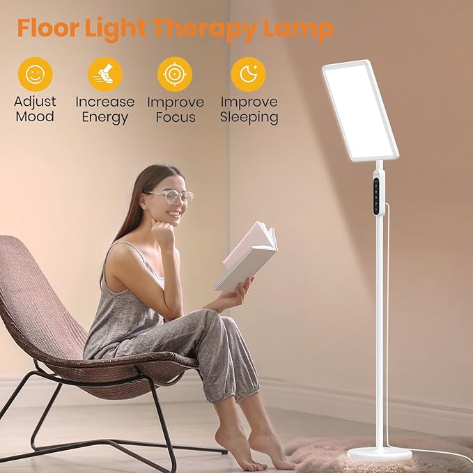 LASTAR Light Therapy Lamp for Living Room, 12000LUX Full Spectrum, Remote Control/4 Color Temperature/5 Brightness/4 Timer/3 Height Standing Sunlight Floor Lamp
