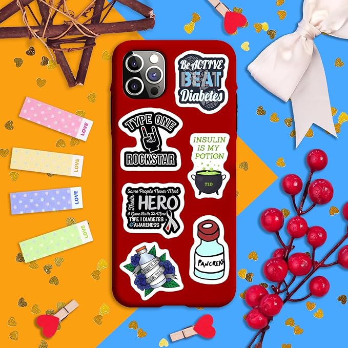 BulbaCraft 100Pcs Funny Diabetes Stickers for Water Bottle & Laptop - Gifts for Diabetics, Diabetes Awareness Month, Waterproof Vinyl Decals, Gifts for Women & Men