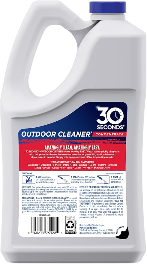 30 SECONDS Outdoor Cleaner Dirt,Mold & Mildew Cleaner & Stain Remover Concentrate | 1 Gallon