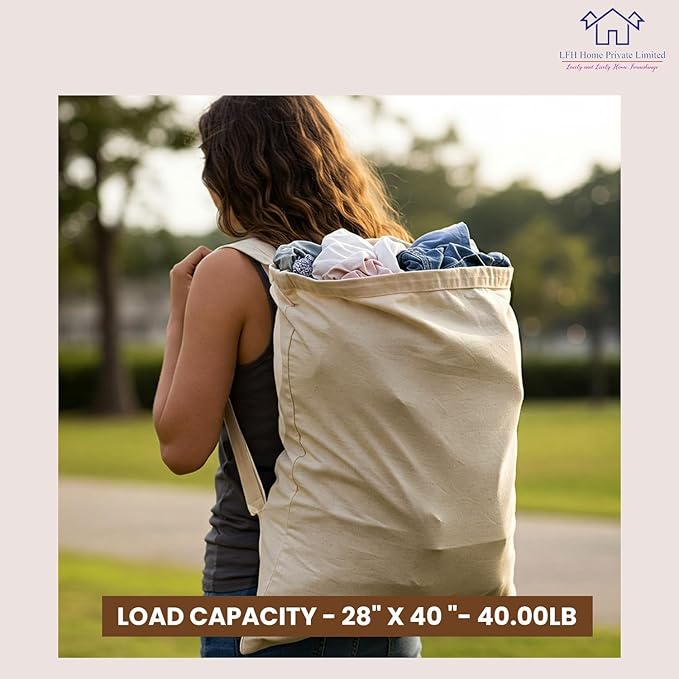 LFH Home Large Premium 100% Cotton Canvas Laundry Bag with Drawstring and Handles Heavy Duty, Multi-Use, and Washable for Home, Travel, College or Storage 28x40 (Pack of 4)-Natural