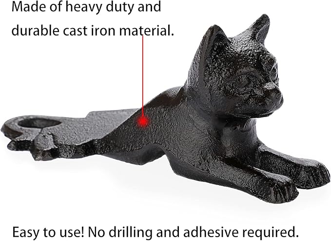 Sumnacon 2 Pcs Cast Iron Cute Cat Door Stops - Heavy Duty Rustic Door Stoppers Avoid Drilling Hole, Vintage Iron Doorstop Wedges on Floor Surface for Home Office Commercial Industrial