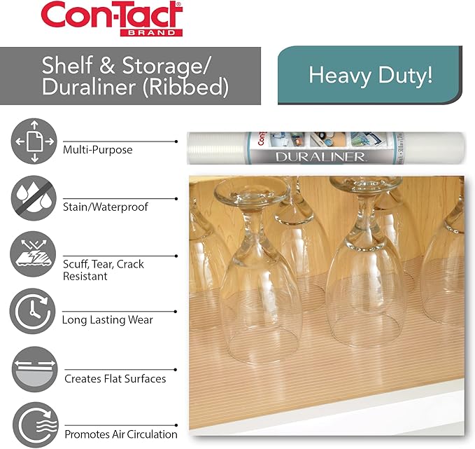 Con-Tact Brand Duraliner Shelf Liner, Non-Adhesive and Multi-Use Drawer Liner, Made of Vinyl, Waterproof Liner, 12" x 25', Diamond Clear