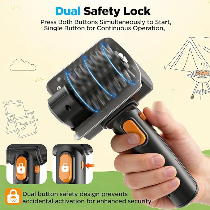 Electric Grill Brush with Dual Safety Lock - Ideal Gift for Men Dad Husband, Professional BBQ Cleaner with Submersible 304 SS Head, Splash-Proof Scrubber for Outdoor Grill (Orange Button)