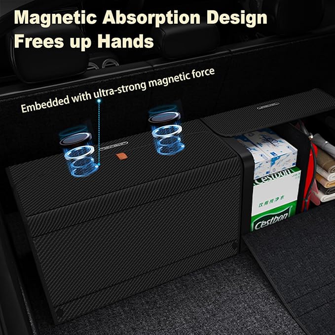 GMQ Car Trunk Organizer for SUV,Car Organizers and Storage with Collapsible Storage, Magnetic Lid Large Capacity for SUV, Truck, MPV (Carbon Black, XXL-29.5×13×12.5 IN)