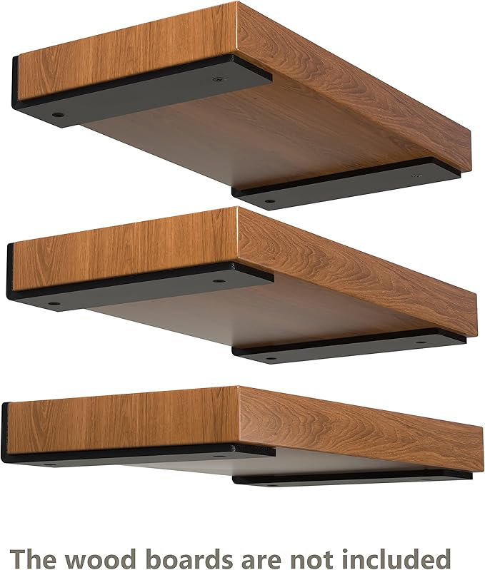 6-Pack 4 Inch Floating Shelf Brackets, Heavy Duty Hidden Shelves Bracket for Small Shelf, Kitchen Shelf, Nursery Shelf, Black Powder Coated Steel