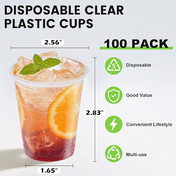 Lamosi 100 Pack 5 oz Clear Plastic Cups, Disposable Party Cups, Small Clear Plastic Cocktail Tumblers for Mouthwash Bathroom, Tasting, Drinking