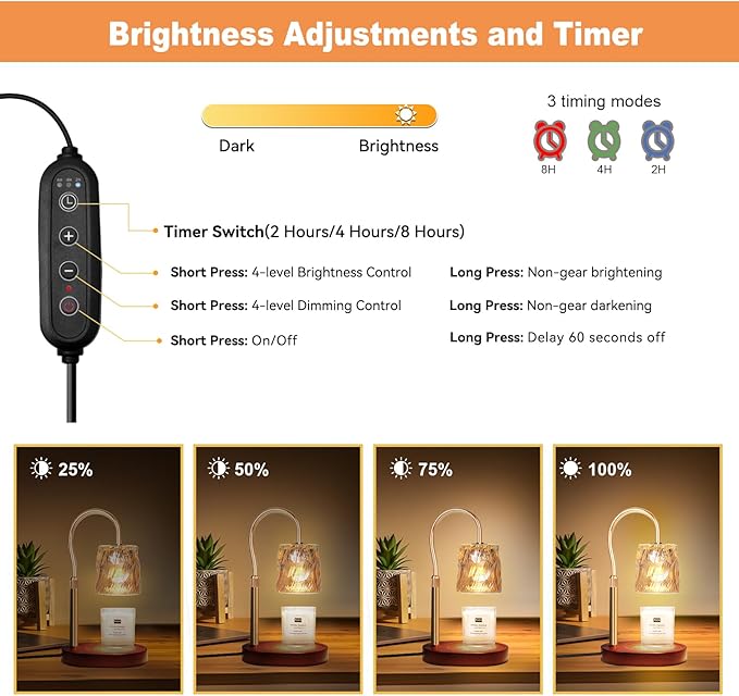Candle Warmer Lamp with Timer & Dimmer, Candle Warmer Height Adjustable, Fits All Jar Scented Candles, Candle Lamp with 3 Bulbs for Home Decor