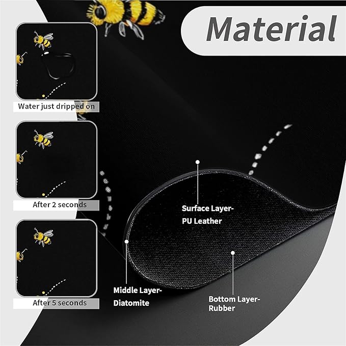 Kitchen Sink Splash Guard，sunflowers-and bees- Faucet Mat Sink Gadgets-Super Absorbent Fast Drying Mat Drip Catcher for Kitchen, Bathroom,Sink Mat, Dish Drying Mat, Bathroom(15" X 5.5" )