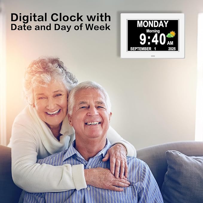 11'' Large Display Digital Clock for Seniors, Digital Calendar Alarm for Elderly Clock with Date Day of Week 12 Alarms 4 Colors Desk Wall Clocks for Memory Loss Alzheimers Dementia Auto DST/Dimmer