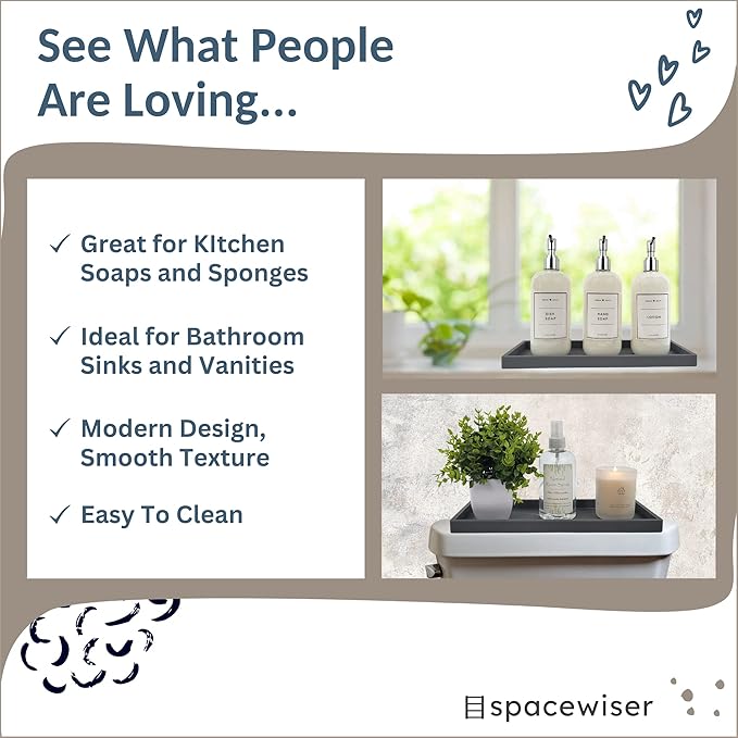 Spacewiser Countertop and Vanity Tray - 2 PC Large 11.7" Silicone Bathroom Trays, Counter Organizer, Dish Soap Sponge Holder Kitchen Sink Tray Organizer, Sink Caddy Toothbrush Key Kitchen Soap Trays