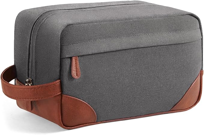 Vorspack Large Travel Toiletry Bag - Hanging Toiletry Bag for Men, Water Resistant Canvas Shaving Bag with Large Capacity for Home Travel - Light Grey