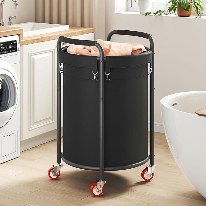 FAVOOSTY Laundry Hamper with Shelf, 70L Laundry Basket Organizer, Laundry Hamper with Shelf, 2 Section Laundry Sorter for Laundry Room Organization (Black1)