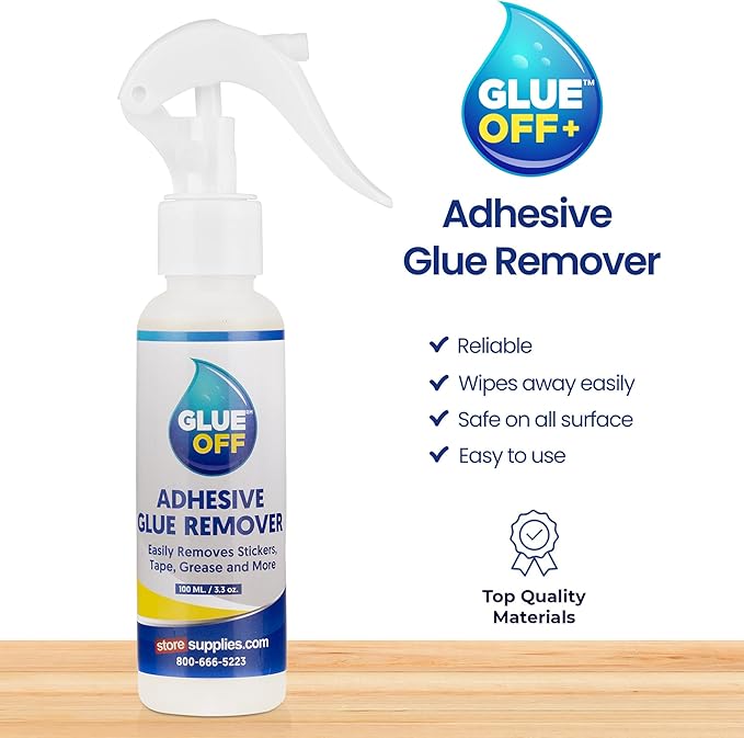 Perco Glue Off Adhesive Sticker Remover 3.3 fl. oz & Scraper with Plastic Razor for Removing Labels (Adhesive Sticker Remover & Scraper w/Plastic Razor)
