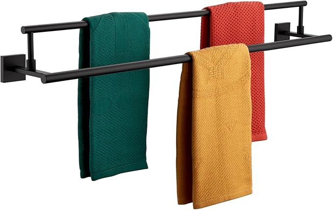 KOKOSIRI Bathroom Towel Bars 36-Inch Double Towel Rails Matte Black Towel Holder Overlength for Kitchen Toilet Stainless Steel B5009BK-L36