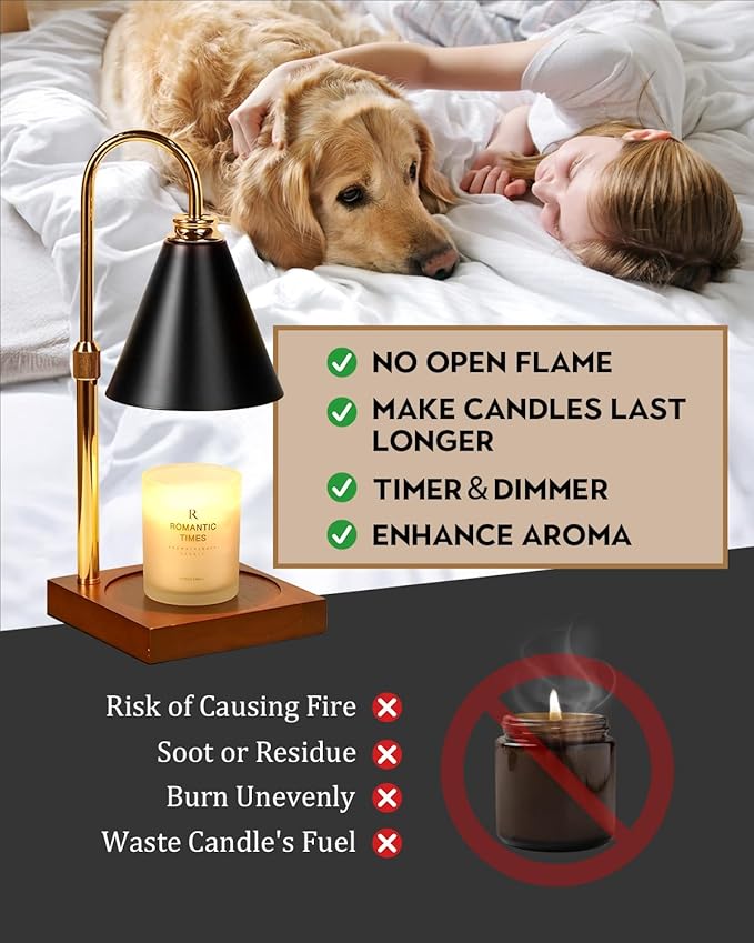 Candle Warmer Lamp with Timer Dimmable, Christmas Birthday Gifts for Women Mom, Candle Warming Lamp for Home Decor, Black Wax Melt Warmer for Jar Scented Candles with 2 Bulbs