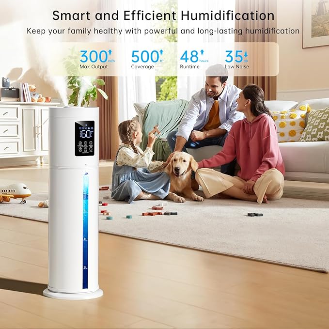 8L Smart Humidifier Large Room, Top Fill Humidifiers for Bedroom with Diffuser, 7 Color Lights, 16H Timer, Auto Mode, APP & Remote Control, 4 Levels Cool Mist Air Humidifier for Plants Home Office