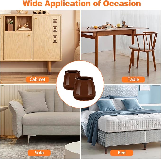16pcs Round Chair Leg Floor Protectors, Felt Pads Chair Leg Protectors for Hardwood Floors, Silicone Furniture Feet Cups Covers Felt Pads, Prevents Scratches & Reduce Noise, Brown, X-Small