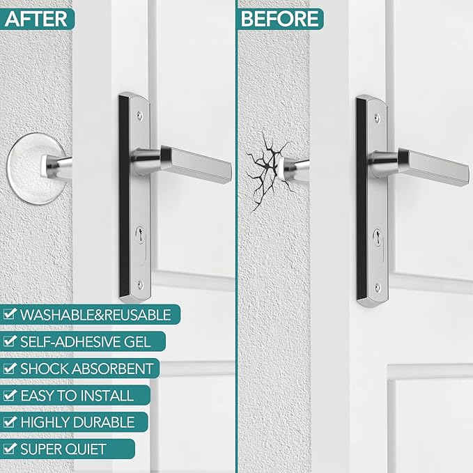 Door Stoppers for Wall, Etybetopstar 6-Pack 1.57" Rubber Door Knob Wall Protectors, Strong Self-Adhesive Door Bumpers for Wall, Quiet & Shock-Absorbing Door Handle Stopper, Clear