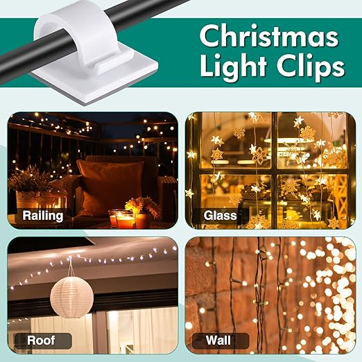 Namalu 240 Pcs Cable Clips Outdoor Wire Clip Adhesive Cable Hook Cord Organizer Holder R Shape Christmas Light Clip for Desk Wall Cable Management String Lights Fairy Light Decoration (White, Small)