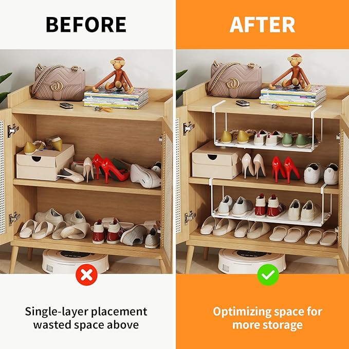 ROLIZOE 1 Pack Expandable Under Cabinet Shelf, Under Shelf Basket with 0.94 Inches Thick Clips for Kitchen Cupboard, Metal Hanging Under Desk Basket for Laundry Room, Cabinet, Shoe Rack
