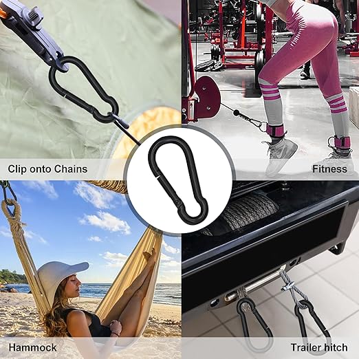 KINLINK 1 Pack Black Carabiner Clip, 7 inch Heavy Duty Spring Snap Hook, Large Carabiner Clips for Camping, Swing Set, Hammock, Hiking, Travel, Weight Lifting Machine, Home Gym Equipment