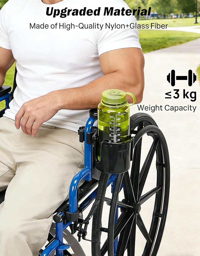 JOYTUTUS Wheelchair Cup Holder, 2-in-1 Walker Cup Holder with 4.72'' Small Storage Box, Drink Holder for Bottle with Handle, Fit for Wheelchair, Walker, Rollator, Stroller, Camper, Golf cart (Small)