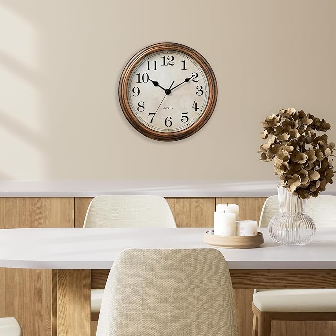 HYLANDA Wall Clock, Vintage Battery Operated, Retro Silent Non Ticking Decorative Clocks for Home Kitchen School Living Room