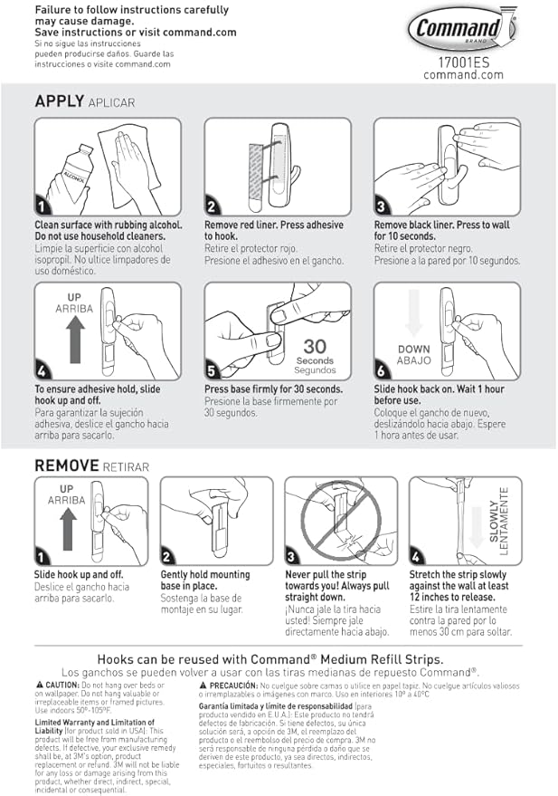 Command Medium Utility Hooks, 9 Wall Hooks and 12 Strips, Damage-Free Hanging with Adhesive, No Tools Great for Hanging Christmas Decorations, Holds up to 3 lb