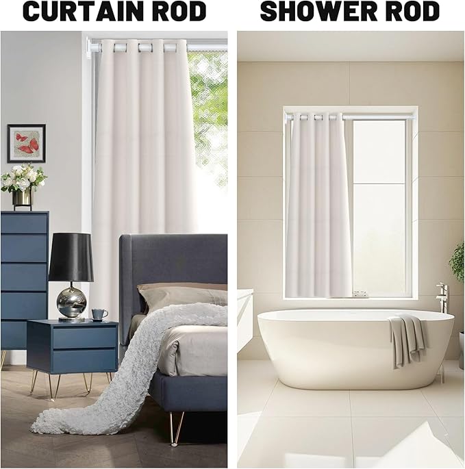 UIOSANRT White Shower Curtain Rod 31-68 inches with Holders, Stainless Steel Shower Rod & Tension Rod, Adjustable Tension Shower Curtain Rod for Bathroom, Windows, Closet