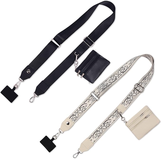 PUGPIU 2 Pack Clip and Go Strap for Phone with Wallet Crossbody - Phone Strap Crossbody with Zippered Pouch, Multifuctional Adjustable Cell Phone Lanyard for Going out