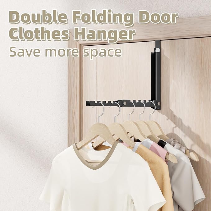 BAKON Over The Door Hooks, Small Space Double Folding Portable Over The Door Drying Rack for Laundry, Bathroom, Bedroom, Travel Storage and Drying (1 Pack, Black)