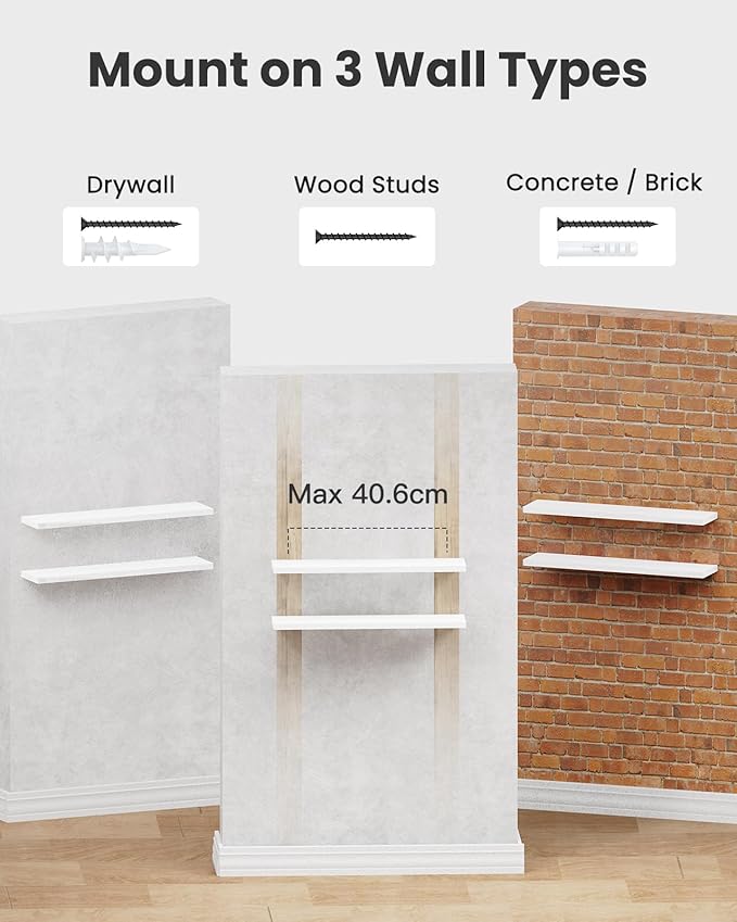 AMADA HOMEFURNISHING Floating Shelves Wall Mounted, 24 x 7 Inch Wall Shelves for Bathroom, Bedroom, Living Room, White Shelves Set of 2