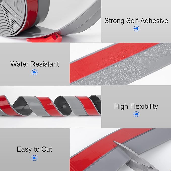 ToLanbbt Weather Stripping Silicone Door Seal Strip 2 in x 40 ft Door Draft Stopper Self Adhesive Door Draft Tape, Side & Bottom Gaps Insulation Strip for Glass Shower Door Sliding Door Window, Gray