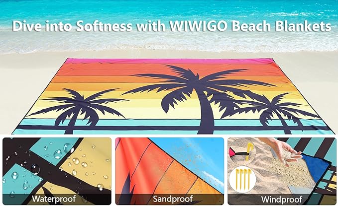 Beach Blanket Waterproof Sandproof Extra Large Beach Mat 79" X 83"/120"x108" for 1-8 Adults Quick Drying Durable Outdoor Picnic Mat for Beach Travel Camping Hiking