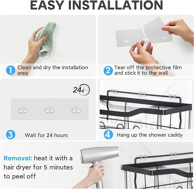 Lsnisni 12 Pack Adhesive Replacement, Strong Adhesive Hooks, Waterproof Adhesive Strips, No Drilling, for Bathroom Storage Shelves and Kitchen Racks