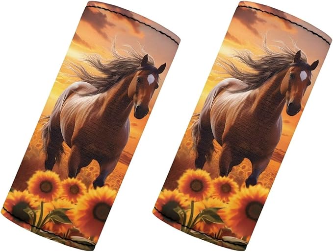KUIFORTI Horse Set of 2 Pcs Luggage Handle Wraps Set Sunflower Suitcase Protective Handle Cover Soft Luggage Identifiers Multipurpose Door Handle Protection Sleeves Cover