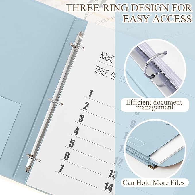 Marspark 3 Rings Important Document Organizer with Labels, Family Document Organizer Binder, Expanding File Folder for Important Papers, Letters, Birth Certificates, Photos, Passports (Blue)