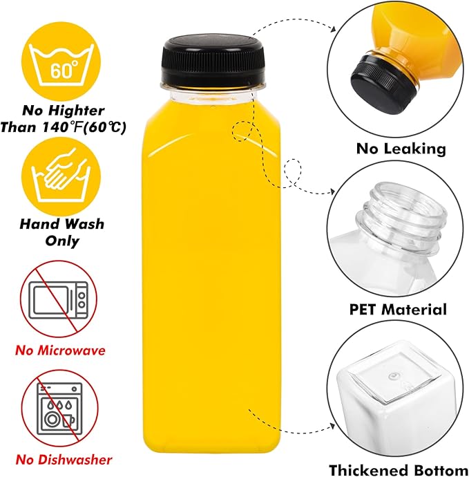 BAKHUK BAKHUK1062pcs 12oz Empty Plastic Juice Bottles with Caps, Plastic Water Bottles with lids, Reusable Clear Bulk Beverage Containers for Juice, Milk and Other Beverages