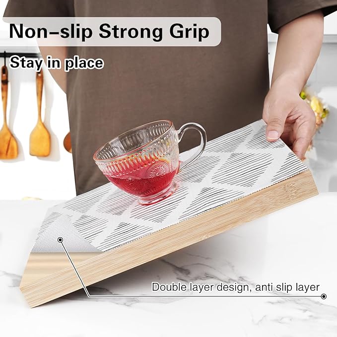Drawer and Shelf Liner for Kitchen Cabinet,Non-Adhesive Cabinet Liner 24in x 20FT,Waterproof Shelf Paper Non-Slip Mats Cupboard Liners Contact Protect Dresser/Shelves/Table-Square Stripes